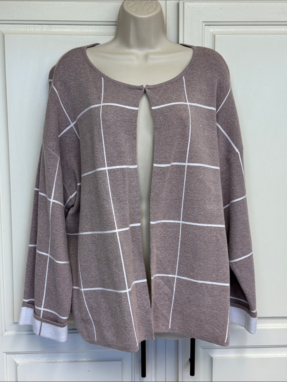 Sioni NEW Heathered Lilac and White Windowpane Open Cardigan by Sioni